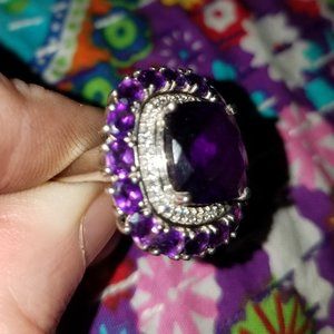 Very big rose cut checkerboard amethyst w halo of quality amethysts sterling NEW